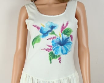Vintage Romper 80s Cotton Playsuit Shorts Jumpsuit Painted Tropical Flowers 90s Made in USA