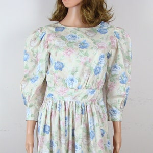 Vintage Prairie Dress 80s Floral Print Cotton Open Back Puff Sleeve Dress Long Romantic Cottagecore Shabby Chic Dreamy Cottage Rose