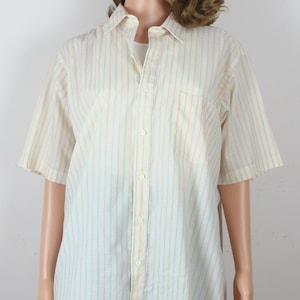 Vintage Men&#39;s Button Down Shirt 80s Striped Half Sleeve Shirt Oversized 1980s Arrow Trump Short Sleeve Preppy Classic Cool Spring Summer