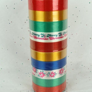 Vintage Christmas Ribbon Unopened NOS Wrights 10 Ribbons 120 Ft Festive Retro Kitsch Deadstock 3/4&quot; Wide Gift Wrapping