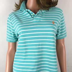 Vintage Polo Shirt 90s Classic Polo Ralph Lauren Custom Fit Size Medium Blue White Striped Preppy 100% Cotton Spring Summer