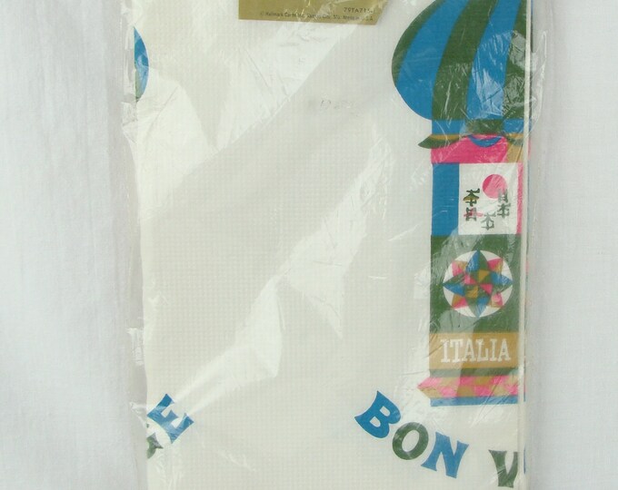 Vintage Paper Table Cover 60s Hallmark Plans a Party Bon Voyage