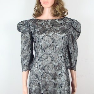 Vintage Lace Dress 80s Puff Sleeve Low Back Wiggle Dress Power Shoulder House of Bianchi Cocktail Party Dress 1980s Statement Shoulder Glam