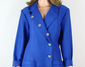 Veste BICCI Florine Wachter Bleu Marine – Taille 14 Petite (14P), Vintage, Boutonnage Simple