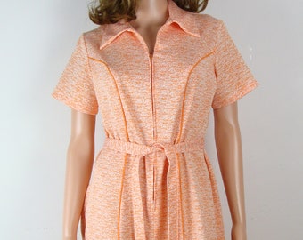 Vintage 70s Space Dye Knit Dress: Fit & Flare, Belted, Collared