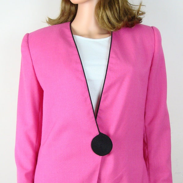 Vintage Pink Blazer 80s Shoulder Pads Power Blazer Hot Pink Black Trim Detail Barbie Jacket Stirling Cooper Size 10