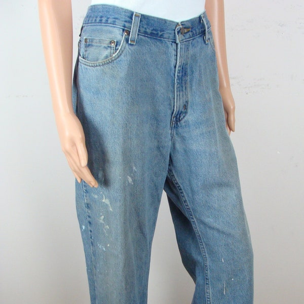 Vintage Jeans, 90s Worn In Paint Splattered Denim, Light Wash, Relaxed Fit, Baggy Jeans, Faded Glory Cotton, Distressed Denim, Ripped Jeans