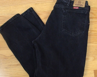 Vintage Wrangler Jeans 90s Faded Black Straight Leg Denim Made in USA High Waist