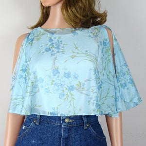 Vintage Sheer Floral Capelet 60 Cover Up 70s Layering Piece Shawl Crop Top Flowy Pretty