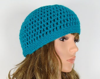 Vintage Crochet Hat Y2K Handmade Beanie Teal Cap Bohemian  display picture 2