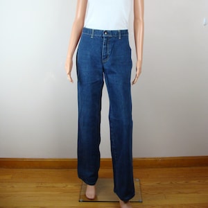 Vintage Jeans 70s High Waisted Slight Flare Plushbottoms Dark Wash Straight Leg Decorative Stitching 1970s Classic Sexy Denim Boho Hippie