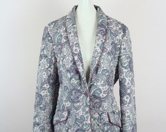 Vintage Quilted Blazer 70s Paisley Fitted Blazer Jacket 1970s Fall Printed Layering Piece Shawl Collar Longer Length Boho Hippie Bohemian