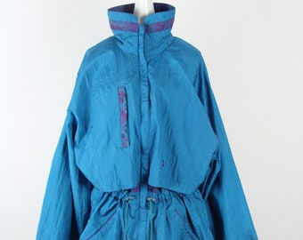 Vintage Windbreaker Jacket 90s Drawstring Waist Moving Comfort Nylon Sporty Longer Length Spring Jacket 1990s Abstract Print Trim Athletic