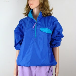 Vintage LL Bean Nylon Jacket 80s Lightweight Pullover Quarter Zip Made in USA Pocket Ajustable Drawstring Waist Colorblock Retro Sporty