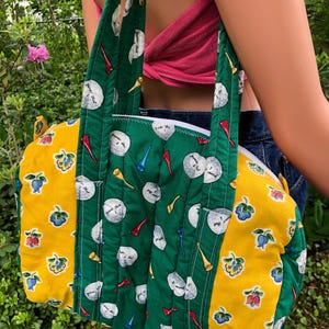 Vintage Quilted Small Duffle Bag 80s Patchwork Handmade Golf Floral