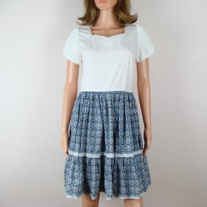 Vintage Patio Dress 70s Handmade Square Dancing Dress Petal Sleeve Full Skirt Knee Length Circle Skirt Ruffle Prairie Western Peasant Dress