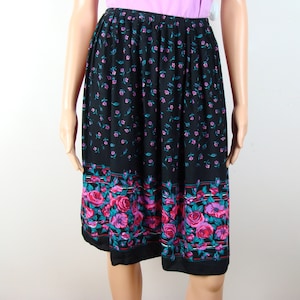 Vintage Floral Print Skirt 80s Bohemian Elastic Waist A-line Knee Length Skirt Flowy Peasant Skirt Babushka Scarf Style Print Size 12