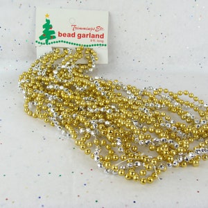 Vintage Bead Garland 90s Twisted Braided Silver Gold Christmas Decor Tree Decoration NOS Original Packaging Retro Holiday Style 9 Ft Garland