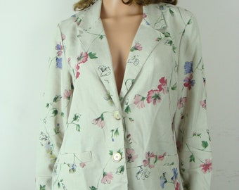 Vintage Floral Print Blazer 80s Lightweight Pastel Flowers Spring 1980s Alfred Dunner Made in USA Long Sleeve Pockets Size 8 Petite Chic