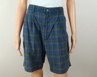 Vintage Docker's Plaid Shorts 90s High Waisted Longline Trouser Shorts Preppy Pleated Cotton Made in USA Golf Shorts Bermuda Shorts