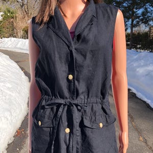 Vintage Talbots Irish Linen Sleeveless Top Drawstring Waist Size 8