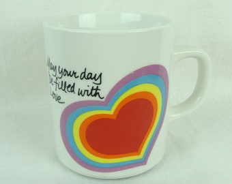 Vintage Rainbow Heart Mug 80s The Love Mug Colorful May Your Day Be Filled With Love Avon