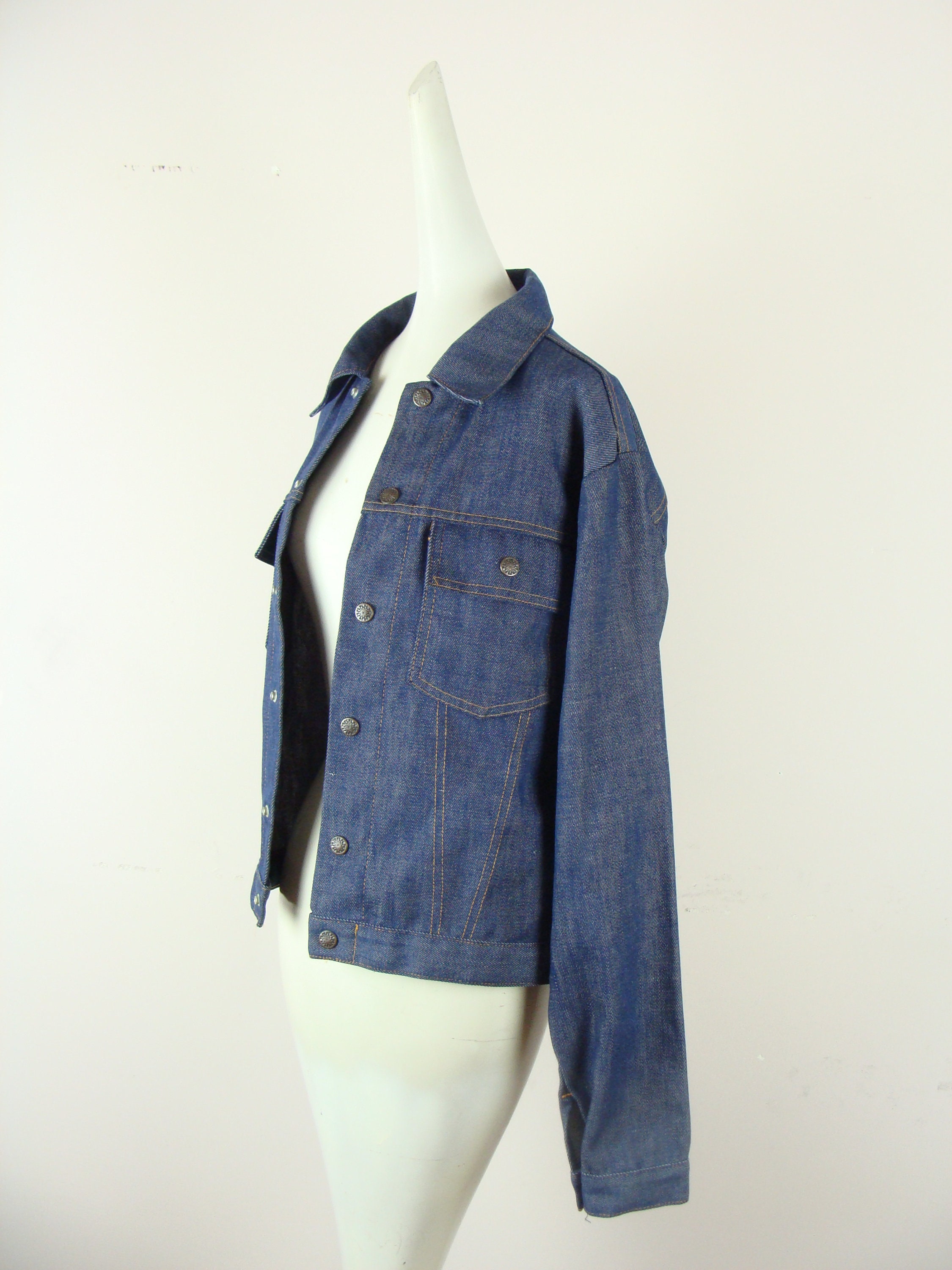 Vintage Denim Jacket 70s Dark Wash Lightweight Pointed Collar | Etsy