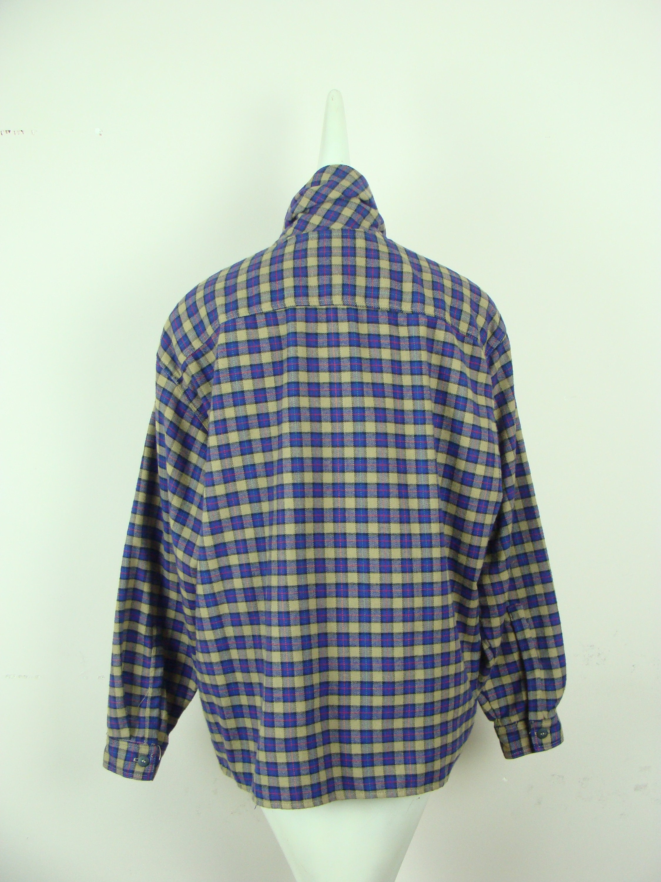 Vintage Flannel Shirt 80s Bandana Collar Plaid Scarf Collar | Etsy