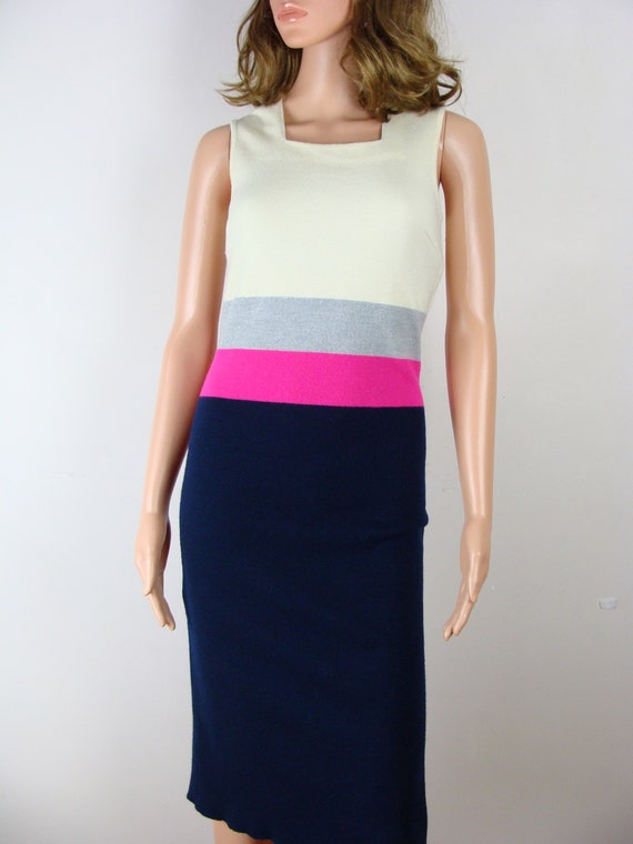 Vintage Knit Dress 60s Colorblock Tank Dress Squa… - image 4