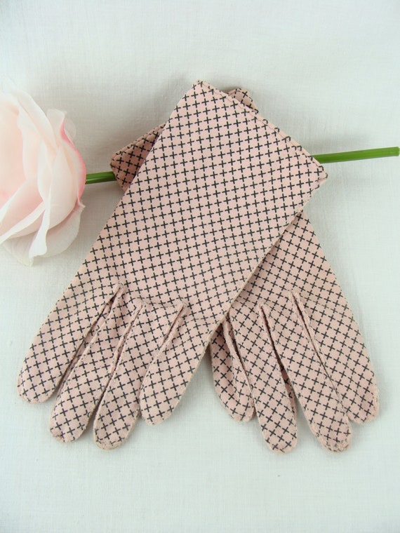 Vintage Hermes Gloves 50s Pink Black "X" Cross Le 