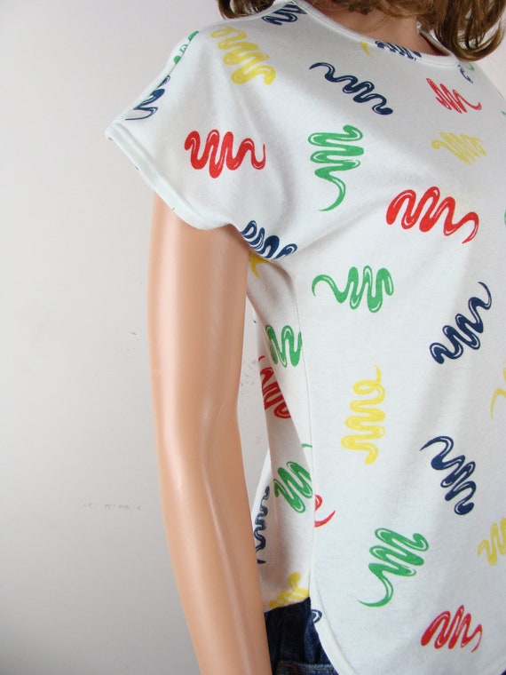 Vintage Squiggle Shirt 80s Colorful Novelty Print… - image 7