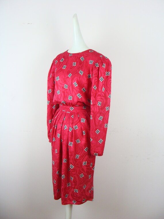 Vintage Silk Dress 80s Tulip Skirt Pockets Printe… - image 5