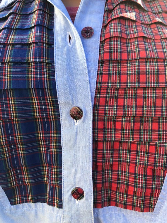 Vintage Patchwork Button Down Shirt 70s Plaid Cha… - image 10