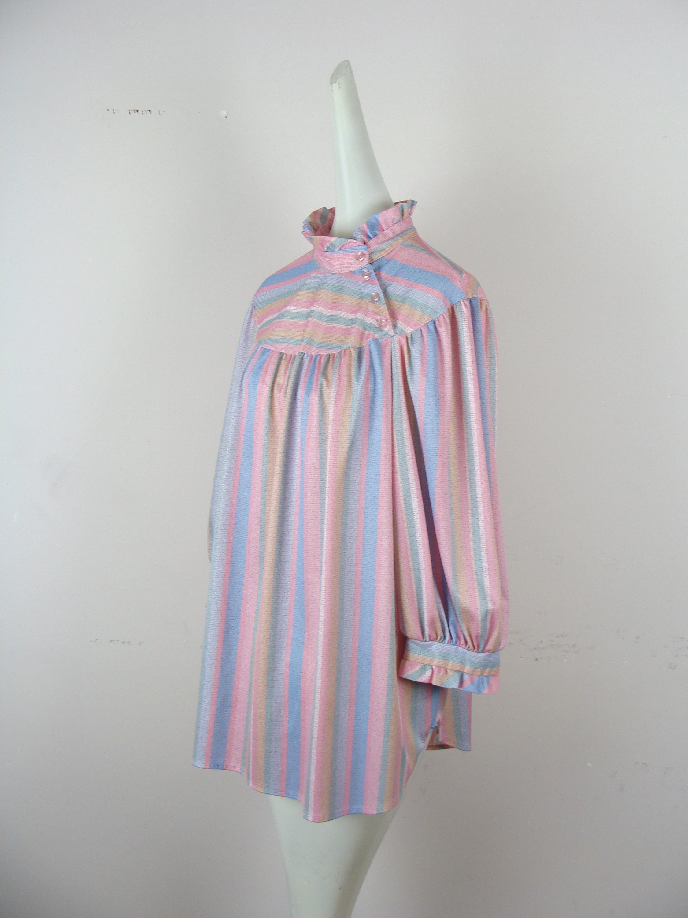 Vintage Pastel Top 80s Ruffle Trim Flowy Blouse Balloon Sleeve | Etsy