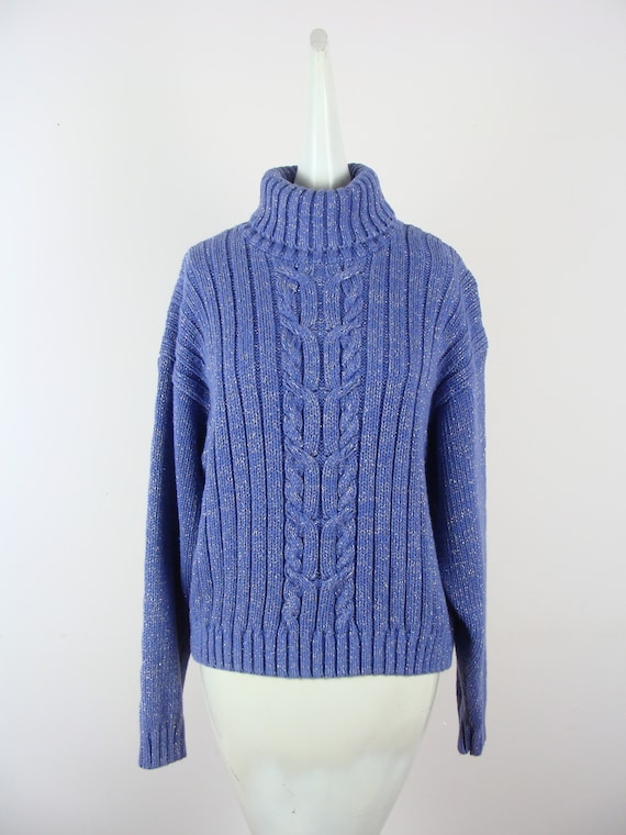 Vintage Turtleneck Sweater 80s Cable Knit Sparkly Lur… - Gem