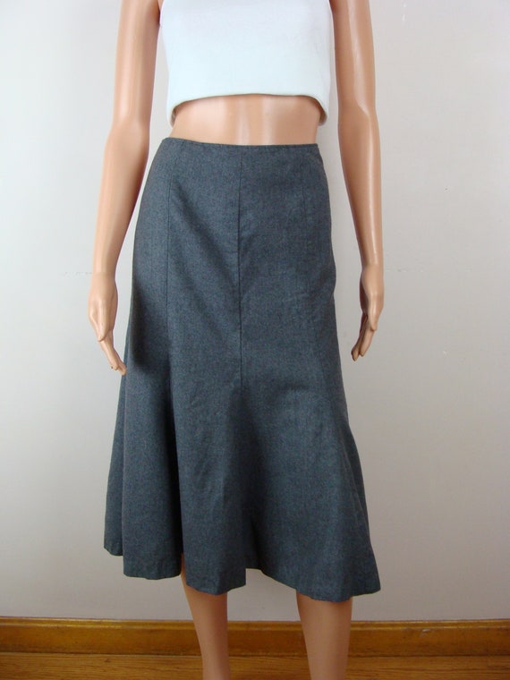 Vintage Trumpet Skirt 70s Gray Wool Midi Skirt Fla