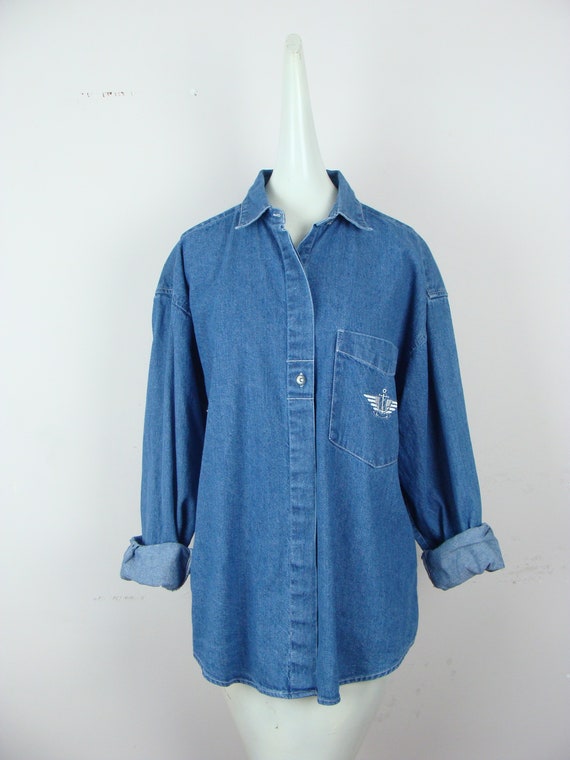 Vintage Dockers Denim Shirt 90s Oxford Button Dow… - image 6