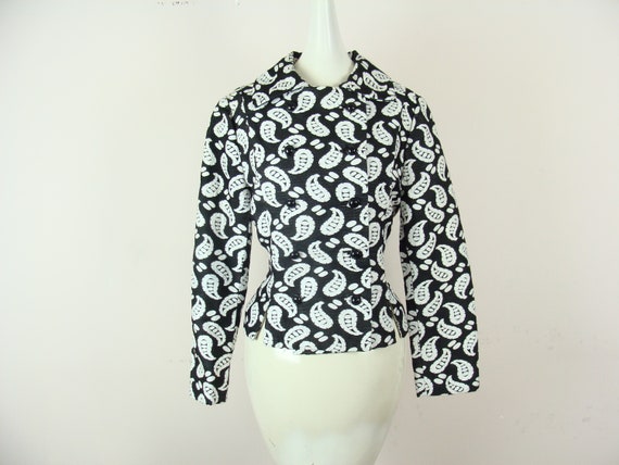 Vintage Blazer 70s Black and White Abstract Paisl… - image 6