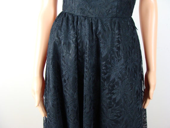 Vintage Black Lace Party Dress 80s does 50s Strap… - image 4