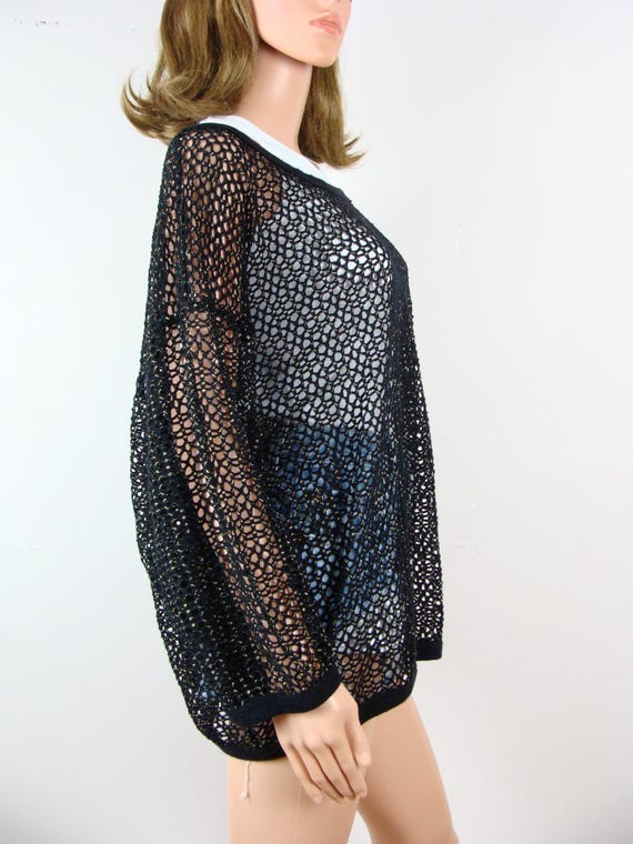 Vintage Open Knit Top 90s Mesh Net Style Cover Up… - image 4