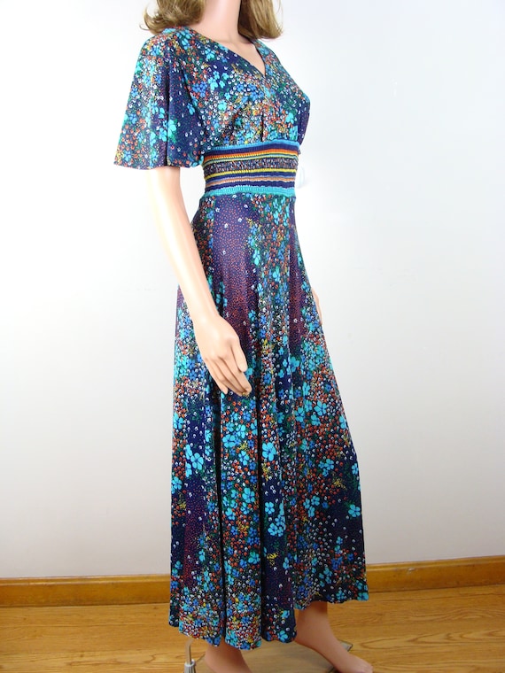 Vintage Floral Maxi Dress 70s Flutter Sleeve Psychede… - Gem