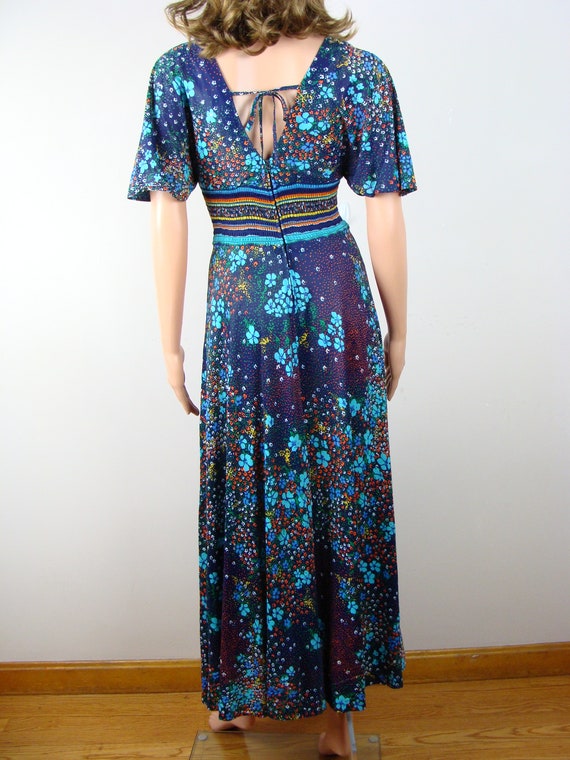 Vintage Floral Maxi Dress 70s Flutter Sleeve Psychede… - Gem