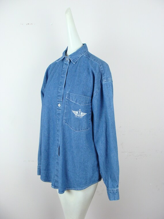 Vintage Dockers Denim Shirt 90s Oxford Button Dow… - image 4