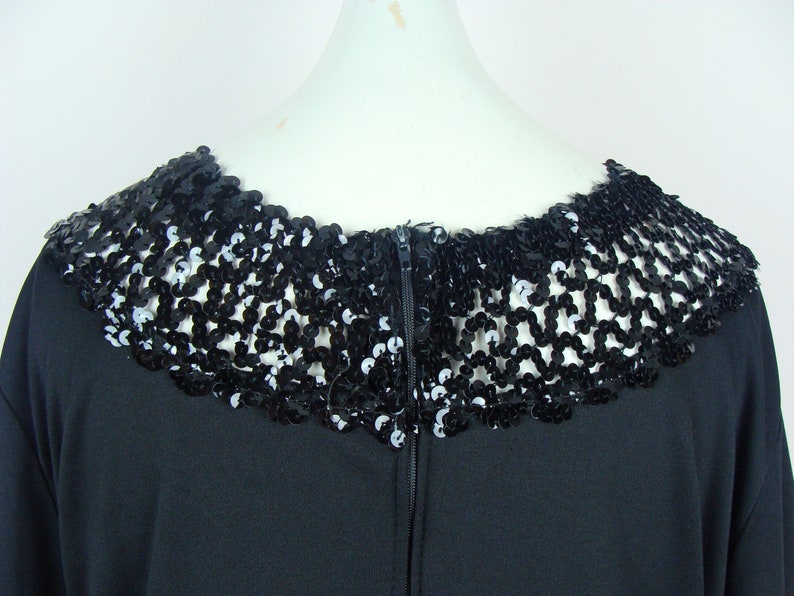 Vintage Sequin Trim Top 70s Disco Glam Festive Holiday Sparkly Fabulous Studio 54 Teddi of California 80s Glam Fun Long Sleeve Black Blouse image 7