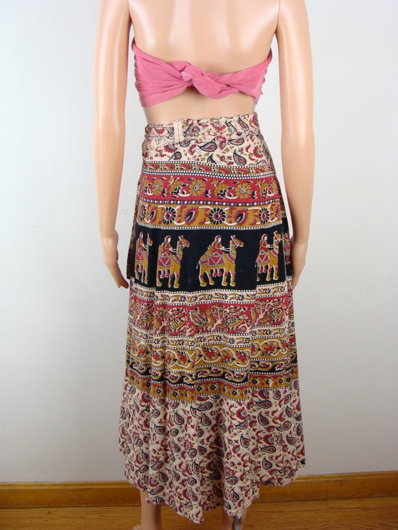 Vintage Indian Cotton Block Print Wrap Skirt Bohe… - image 5