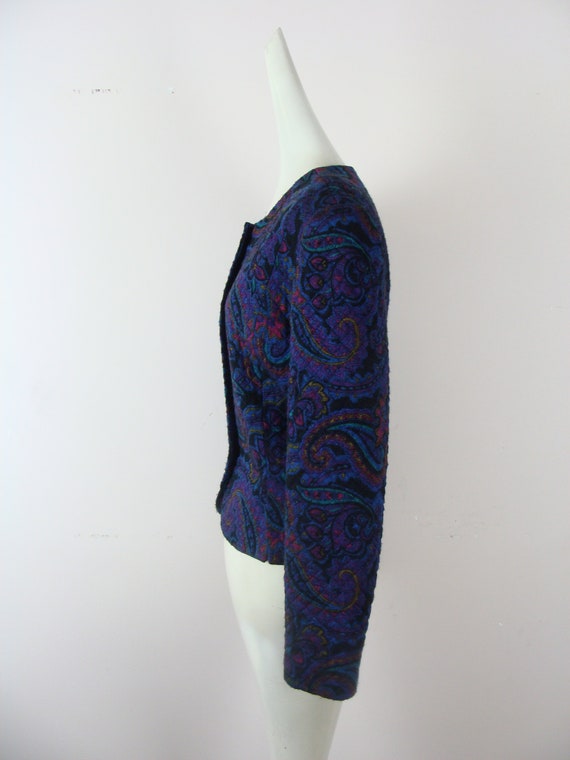 Vintage Quilted Blazer 80s Paisely Printed Jacket… - image 5