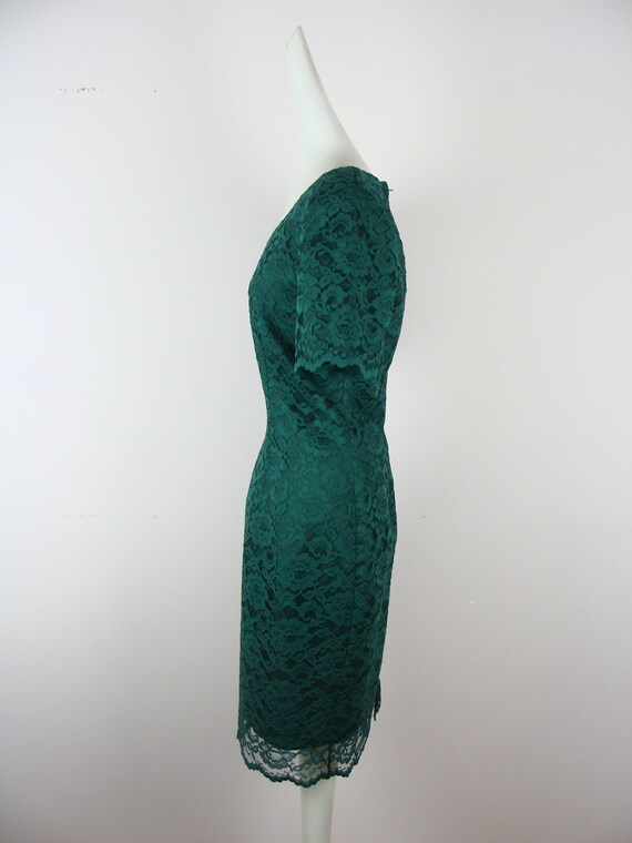 Vintage Lace Dress 90s Green Sheath Knee Length S… - image 7