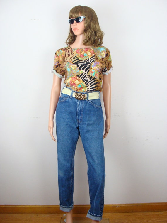 Vintage Mixed Print Blouse 80s Animal Print Tropi… - image 2