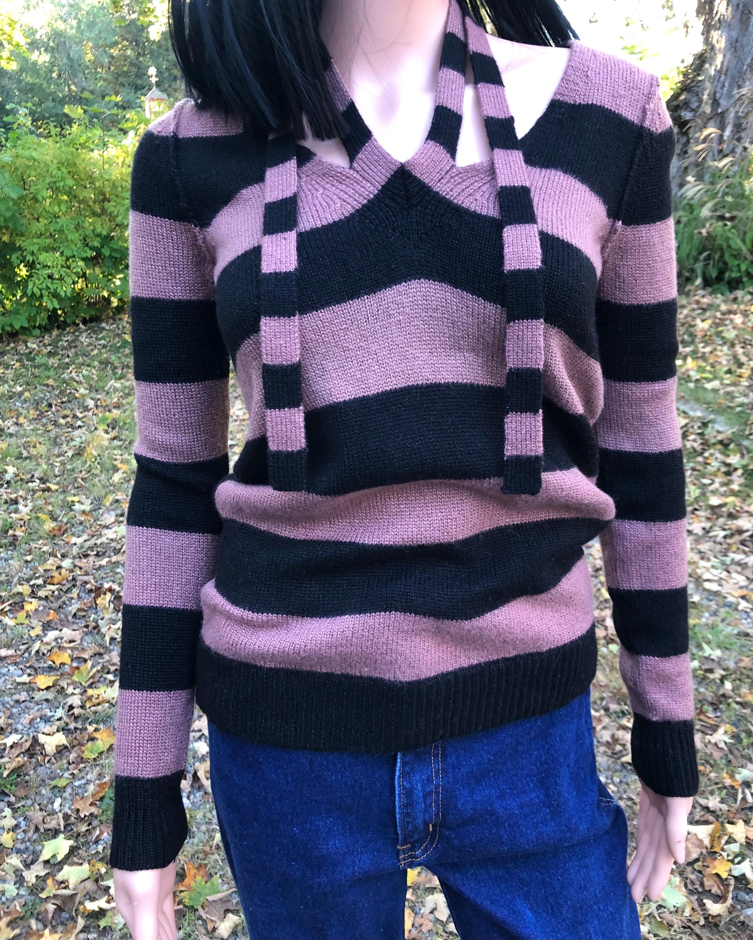 70s SONIA RYKIEL Vintage Knit 未使用品 ニット Vintage Sonia Rykiel Poor Boy Sweater 70s Striped Tie Neck Wool
