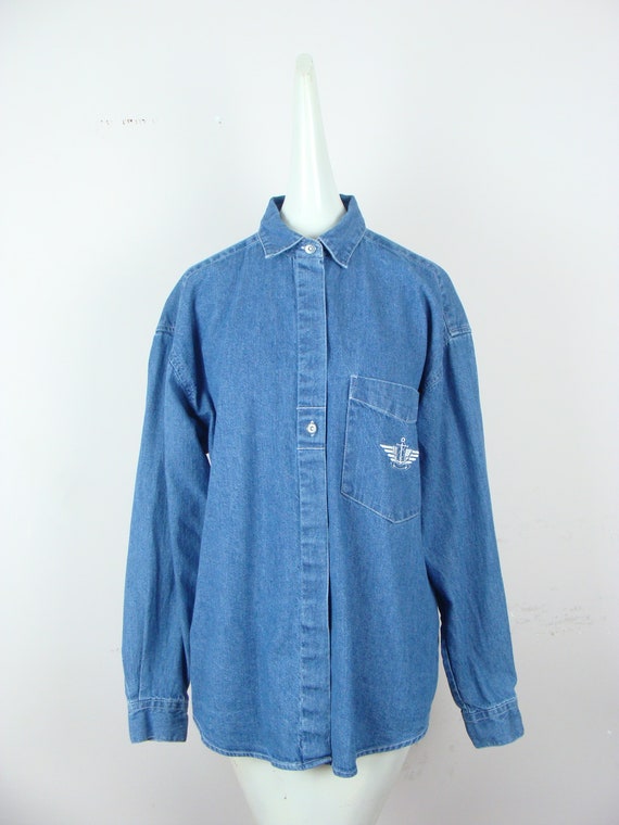 Vintage Dockers Denim Shirt 90s Oxford Button Dow… - image 2